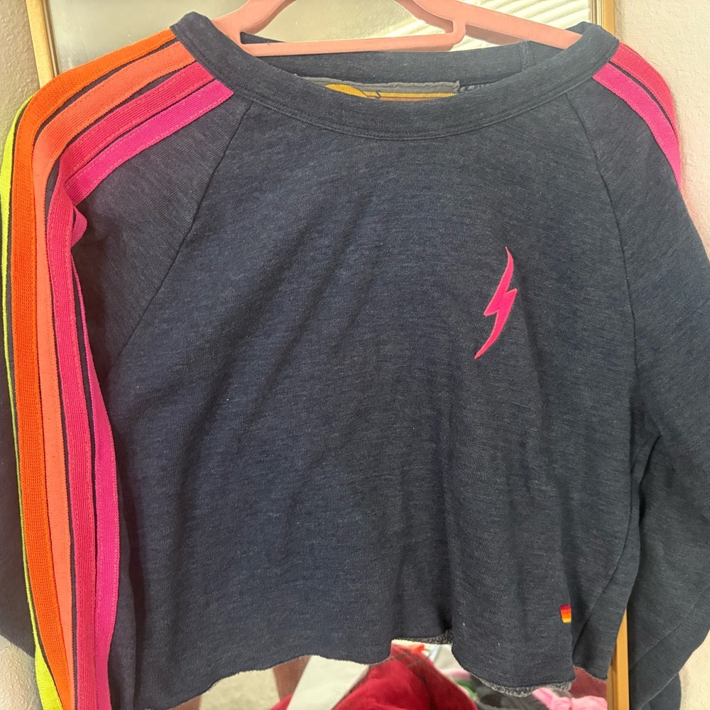 Aviator nation Rainbow Stripe Lightning Bolt Shirt